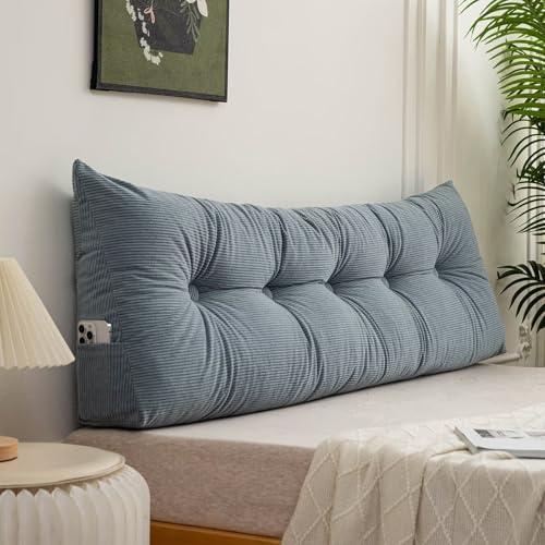 UUluhao Triangular Headboard Wedge Pillow Full Dusty Blue Bed Headboard Pillow Wedge Gap Filler Triangle Back Cushion Lumbar Positioning Upholstered 47 * 4.7 * 15.7in