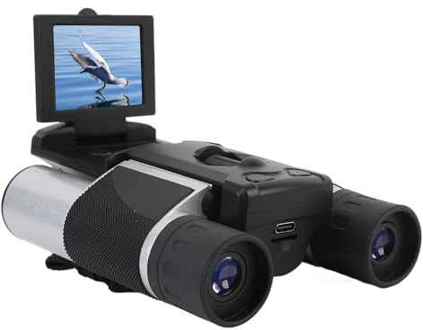 LUCKDANO Cámara de Binoculares Digitales HD de 48MP 2.5K Zoom 8X Lentes Gran Angular Duales de 25 Mm con Pantalla a Color de 2 Pulgadas para Observación de Aves Observación de Vida (Silver)