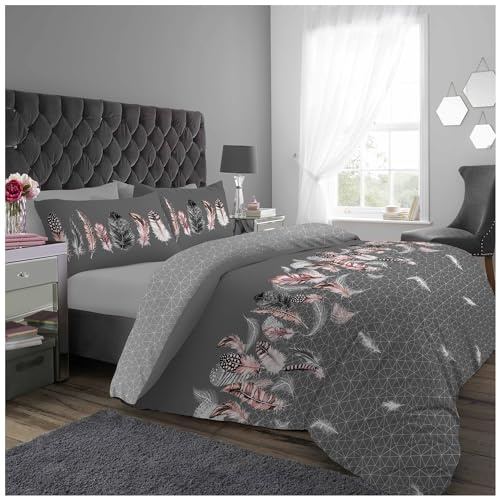 Gaveno Cavailia Luxurious Feathers Bed Set with Duvet Cover and Pillow Cases, Polyester-Cotton, Grey, Double