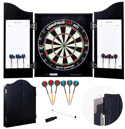 Engelhart - 065015 - Trädartskåp + Sisal Darttavla + 2 set med 18 g pilar (Svart)