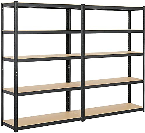 Yaheetech 2 x Etagères de Garage Charge Lourde 180 x 120 x 45 cm Rayonnage/Etagère de Rangement pour Atelier/Salon/Entrepôt Métal Galvanisé Réglable Résistant 875 kg Noir