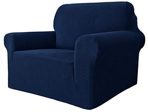 MAXIJIN Super Stretch Stuhlbezüge für Wohnzimmer, 1-teiliger Universal Stuhlbezug mit Armlehnen Jacquard Spandex Stuhlschutz Hunde Haustierfreundliche Sofa Couch Sesselbezug (1 Sitzer, Navy Blau)