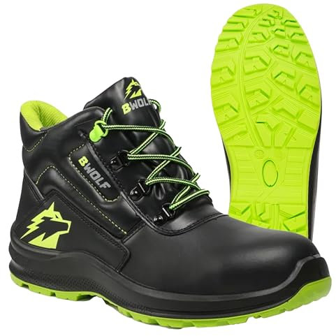 BWOLF SPYKE Arbeitsschuhe Herren S3 Sicherheitsschuhe Herren S3 wasserdicht, ölbeständig, rutschhemmend mit 4x4 Grip Technologie mit ergonomischer Wechselsohle (HI mit Stahlkappe, Numeric_44)