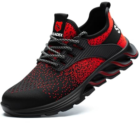 SUADEX Steel Toe Sneakers for Men Women Indestructible Work Safety Shoes Lightweight Comfortable Slip Resistant Composite Toe Red