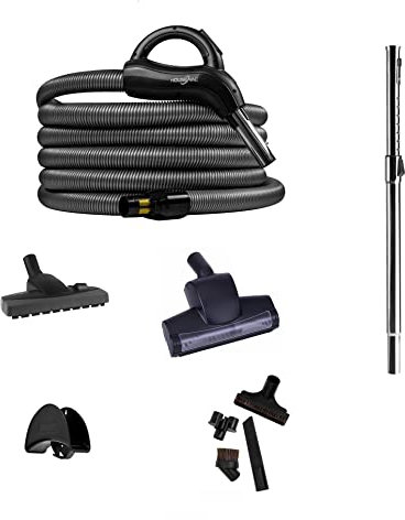 Zentralstaubsauger HouseVac Zubehör Kit 9 Teile; Saugschlauch mit Handgriff Teleskopstange Umschaltbare Bodendüse Fugendüse Premium-Set zur gründlichen Reinigung 7.5m
