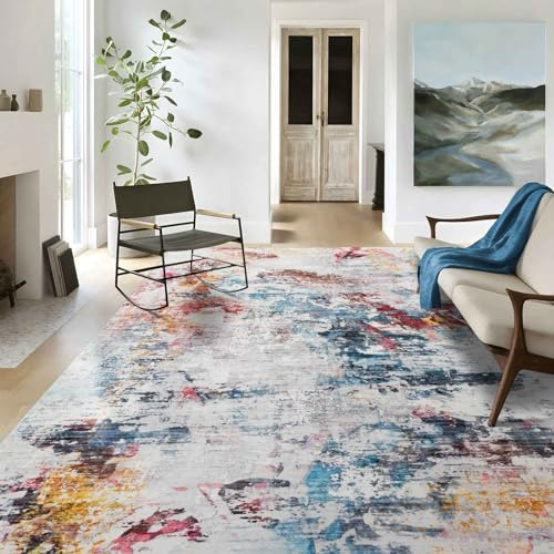 Taleta GRAFFIT Washable Rugs for Living Room Modern Abstract Area Rug Large Non Slip Colorful Soft Short Pile Carpet for Bedroom Home Decor (Multi, 190x280 cm)