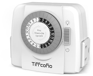 TiFFCOFiO Indoor Mechanical Outlet Timer, 3 Prong Timers for Electrical Outlets, 24-Hour Programmable Plug in Light Timer, ETL Listed (2 Outlets,1 Pack)