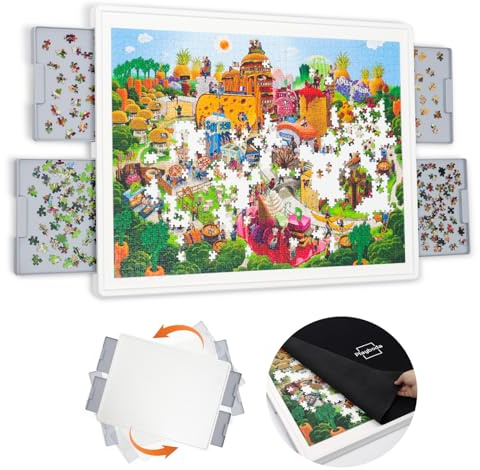 Playboda 1500 piezas de tablero giratorio de plástico con cajones y cubierta, mesa giratoria portátil de 35 x 27 pulgadas para adultos, Lazy Susan mejorada, regalo ideal para mamá
