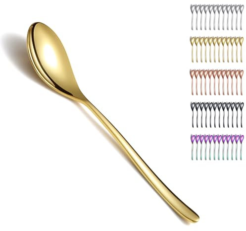 Kyraton Gold Suppenlöffel 12 Stück, 20.3cm Tafellöffel aus Edelstahl, Küchenlöffel-Set, Menülöffel passend für jedes Abendessen, Familien, Café. Spülmaschinenfest