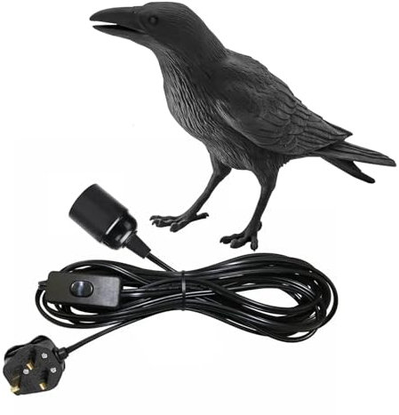 DC VOLTAGE Bird Table Lamp 3D Realistic Black Bird Light with E27 Bulb Holder, 30cm Resin Raven Lamp for Bedroom, Desk, Halloween Decor & Unique Gift Idea