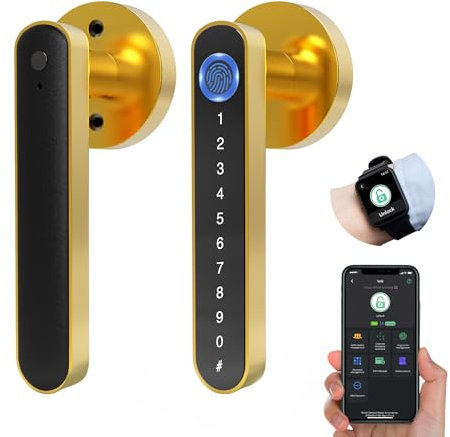 Eseesmart Smart Lock – Serrures de porte à empreintes digitales avec poignée, serrure de porte intelligente 5 en 1 avec clavier à empreintes digitales, clé Bluetooth, serrure à levier de porte