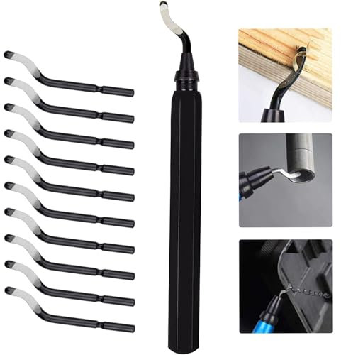 KEWAYO Sbavatore di Attrezzi Set, con 10 Pezzi Lama Di Sbavatura HSS, Sbavatura Strumento Universale 360° Rotanti per Legno, Acciaio Metallo o Plastica