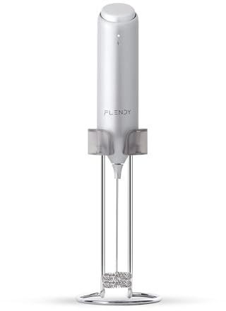 Flendy Wiederaufladbarer Hand Milchaufschäumer Stab, Aufschäumer Stab mit USB-C Ladehalterung, Mini Milchaufschäumer elektrisch Stab Aufladbar für Kaffee, Matcha, Proteinshake, usw.