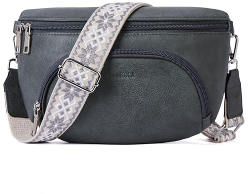 MUIIKOLA Små damer axelväskor, midjeväska damer crossbody bag damer veganskt läder crossbody bag damer, RFID-blockering kortplats bröstficka med justerbar avtagbar bred rem, Mörkgrå, Minimal