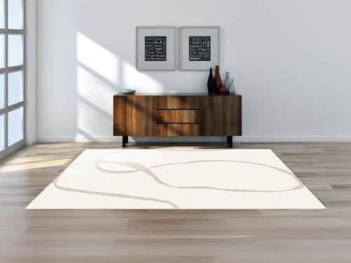 Vente-unique-Hochflorteppich mit abstraktem Muster - 160 x 230 cm - Cremefarben & Taupe - GALANCIA