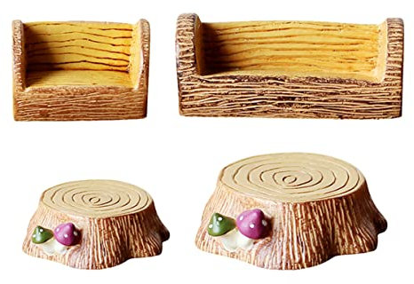 Mipcase Lot De 4 Mini-souches Darbre Décoratives en Résine - Tabouret Décoratif pour Jardin Maison Et Enfants - Modèle De Souche De Tabouret