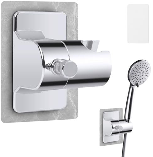 ABOHU Soporte para Alcachofa de Ducha, Soporte de Ducha para Baño sin Taladrar Fijación con Pegamento, ABS Soporte Ducha Ajustable 360°, Accesorios Ducha para Baño Doméstico, Plata