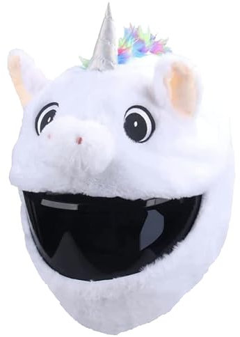 Gxdamxz Motorrad Helm Überzug, Schutzhülle Plüsch Einhorn Helmüberzug für Männer & Frauen, Unicorn Motorcycle Helmet Cover, Weiß