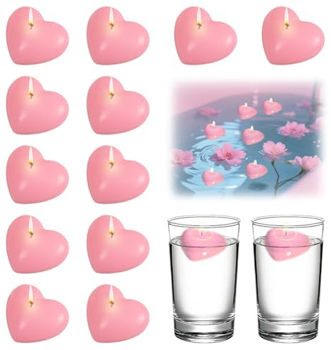 12 candele galleggianti a forma di cuore, impermeabili, grandi, 50 x 45 x 28 mm, candele galleggianti, durata circa 3 ore, per matrimoni, piscina, San Valentino, Natale, decorazione (rosa)