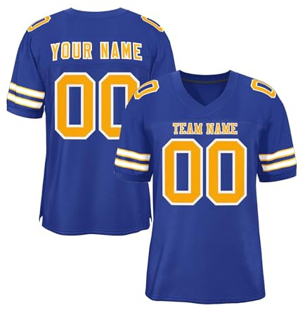 American Football Custom Jersey for Men Women Youth Preschool Quick Dry Rugby Uniform Personalised Jerseys Number Team Name Logo Breathable Sports T-Shirts Blue