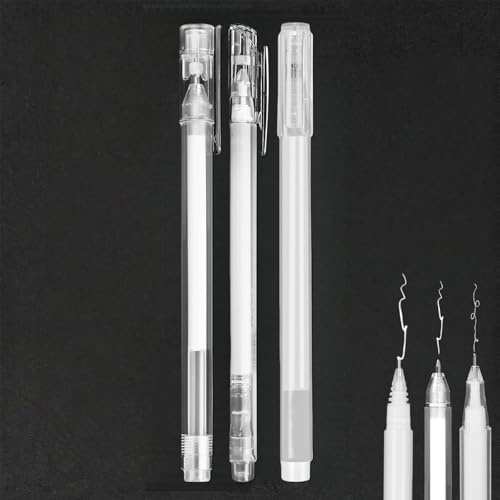 Hyleon White Gel Pen, 3Pcs White Highlighter Pens for Art, 0.6/0.8/1mm | Line Drawing Pens, for Black Paper, Highlights, Sketching Drawings, Writing, Designs and Art Supplies