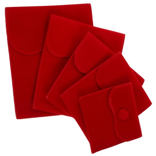 Ipetboom Lot de 15 Pochettes à Bijoux en Tissu Rouge avec Fermeture Pression Dimensions Variées Paquet D’Emballage Souples pour Colliers Bagues et Boucles D’Oreilles Rangement Portable