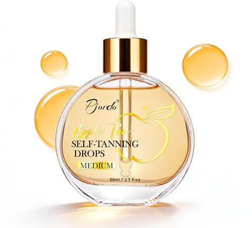 Pjordo Self Tanning Drops with Apple Fragrance, 68ml Self Tanner for Face & Body with Natural Ingredients, Lightweight & Non-Greasy Face Tanning Drops, Moisturizing the Skin, Long-Lasting for a Week