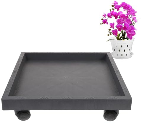 MAGICLULU Soporte Cuadrado para Macetas con Ruedas 360° y Base Reforzada de Resina PP Gris, Bandeja Móvil para Plantas Grandes y Bonsáis, Carrito Rodante para Jardín y Hogar