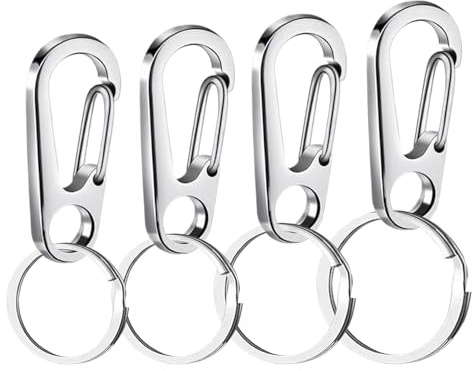 Dog Tag Clip, 4-Pieces Stainless Steel Quick Clips for Pet Collars, Positioning Device Fixing for Outdoor Activities, Hiking, Travel, Home, 7.8x4.5x0.6cm, 4 Ring Sizes
