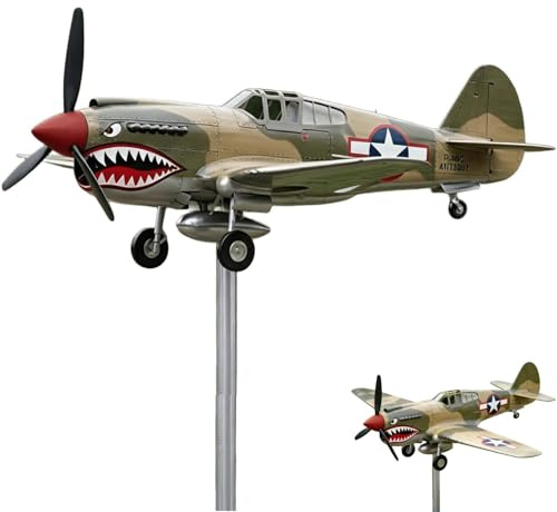 Shark Mouth Warplane Garden Wind Spinner, 3D Kinetic Metal Aircraft Weather Vane with Metal Bracket Weather-Resistant Decor for Lawn Garden and Patio