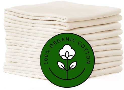 Flour Sack Kitchen Towels |Organic Cotton Blank Towel| Tea Towel Crafting Embroidery|Flat Thick Absorbent Quick Dry | Baking Bread Proofing Breathable Linen Cloth Cover Set of 10, 28 x 28 Inch, Ivory