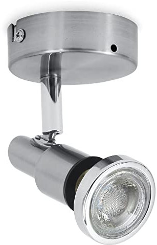 B.K.Licht - LED Wandspot für das Bad schwenkbar, warmweiße Lichtfarbe, 5 Watt, 400 Lumen, Wandlampe innen, Wandstrahler, Wandleuchte innen, Wandlicht, Wandbeleuchtung, 8x10,6 cm, Matt-Nickel-Chrom