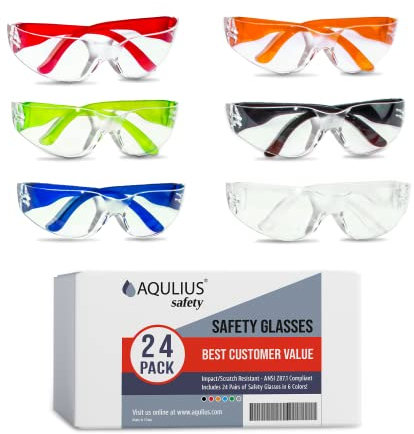 Aqulius 24 Pack of Safety Glasses (24 Protective Goggles) Anti-Fog Crystal Clear Eye Protection - Perfect for Construction, Shooting, Lab Work, More!