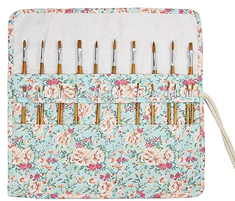 Künstler Pinsel Tasche, 20 Fächern Aufrollen Leinwand Pinseltasche Federmäppchen Etui Aufbewahrungstasche Stifterolle für Zeichenstift Aquarell Ölpinsel Beutel, 15 Zoll, Ohne Pinsel (Blume)