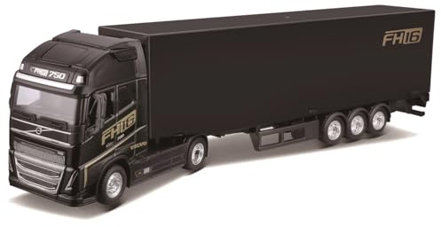 Bburago | Camion avec remorque Volvo FH16 | Reproduction de Voiture Miniature à échelle 1/43 | Noir et Bleu | Jouet pour Enfant à Collectionner | B18-31461T