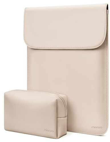 MOSISO Funda Portátil 13 Pulgadas, Compatible con MacBook Air M4 M3 M2 M1 2025-2018 / Pro M2 M1 2025-2016, Funda Piel Sintética con Pequeña Bolsa,Albaricoque