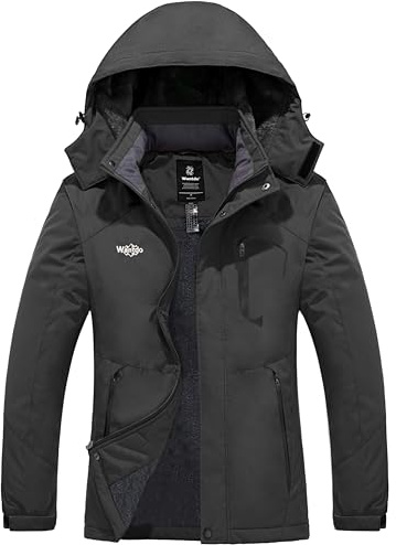 Wantdo Chaqueta de Esquí Montaña Resistente al Agua Chaqueta Cálida Aislada con Vellón Parkas con Capucha de Nieve Invierno Abrigo para Exteriores Snowboard para Mujer Gris Oscuro S