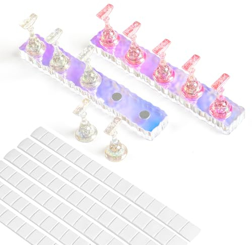 BQAN Aurora - Set di 2 supporti per unghie per dipingere le unghie, in acrilico, per esercitare/esporre unghie finte, con 96 stucco adesivo riutilizzabile