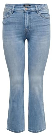 Only CARMAKOMA CARSALLY HW SK Flared DNM BJ759, Denim Light Medium Blue Denim, 50W x 32L