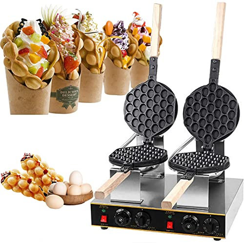 JIADUOFU Piastra per Bubble Waffle 50-250℃ Piastra da Forno Antiaderente Intercambiabile con Rotazione di 180°, 0-5 Minuti di Cottura Uniforme, per Caffetteria/Dessert - Include Ricette,110v