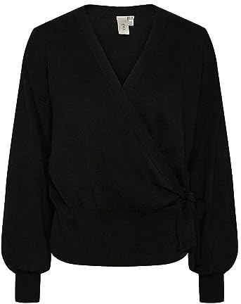 YAS Assi LS Wrap Knit Cardigan S. Noos Maglione Avvolgente, Nero, S Donna