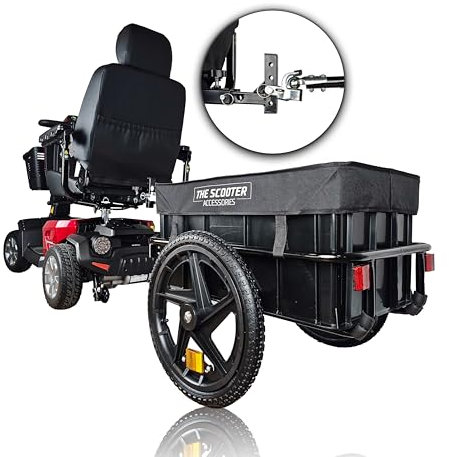 Cargo Trailer for Electric Mobility Scooter. Sturdy with Heavy Duty Large Tires and Cover. Pride, Baja, Go-Go Compatible.
