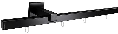 metablo Gardinenstange Square Vorhangstange Komplettgarnitur Innenlaufgarnitur inklusive Träger und Endkappen mit 6mm Laufkanal Schwarz 240cm