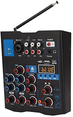 VGEBY Table de Mixage Double Microphone, Table de Mixage avec Microphone Fil, 4 Canaux en Métal USB, de pour de Sonore, Sacs à Dos de Chasse