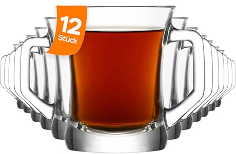 NORDIC SCHILLER Bicchieri per Caffè con Manico, Set of 12, 220 ml SENZA PIOMBO Bicchiere per Latte Macchiato, Cappuccino Bicchieri per Tè, Bicchieri per Vin Brûlé, Glass Tea and Coffee Mugs