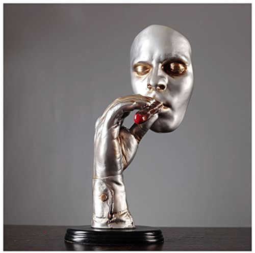 Bust Statue Black, Man Smoking Cigar Creative Face Statue - Abstract Sculptures Home Decor for Shelves, Handmade Carving Figurine for Living Room Table