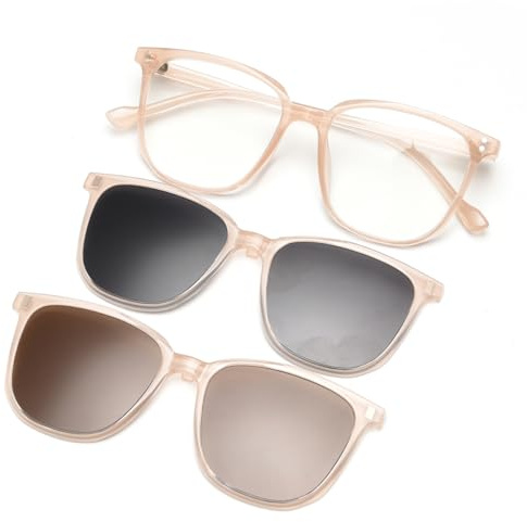 Juego de gafas de sol magnéticas polarizadas con clip para gafas de sol cuadradas multifunctional, Marco marrón claro