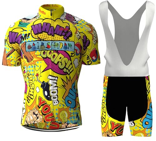 Vêtements Cyclisme Homme Été Tenue Cycliste Manche Courte,Maillot de Velo VTT MTB Jerseys et Cuissard à Bretelle avec 9D Coussin Gel,Ensemble Combinaisons de Cycling Respirant Séchage Rapide(13,L)