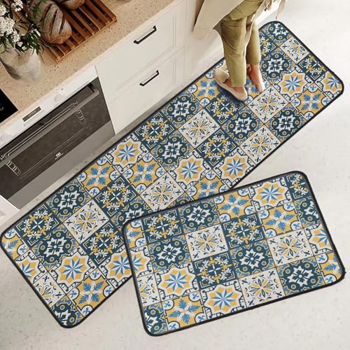 Fecialy Alfombras de Cocina Antideslizante y Antifatiga, Alfombra para Baño, Pasillo de Salón, 40x60+40x120cm