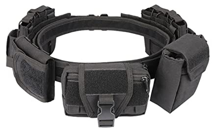 Metalakaer Ceinture tactique 5 en 1 avec poche à cartouche pour accessoires, pochettes, multifonctions, en nylon Molle, amovible, réglable, noir, Noir , M, Mode